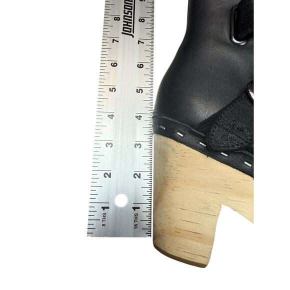 Free People Shoes Women 37 EU 7 US Black Bungalow Clog Leather Booties Platform - Picture 12 of 12